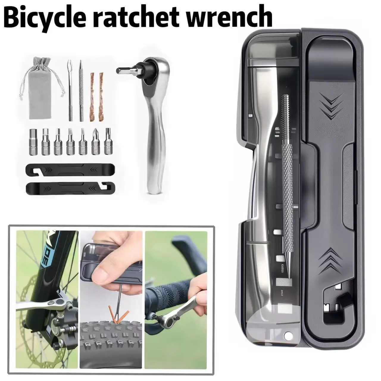 Bike Ratchet Wrench Set Multifunctional Allen Key Tools Tyre Lever Quick Release Wrench Gadgets for Bicycle Repair
Bike Ratchet Wrench Set Multifunctional Allen Key Tools Tyre Lever Quick Release Wrench Gadgets for Bicycle Repair