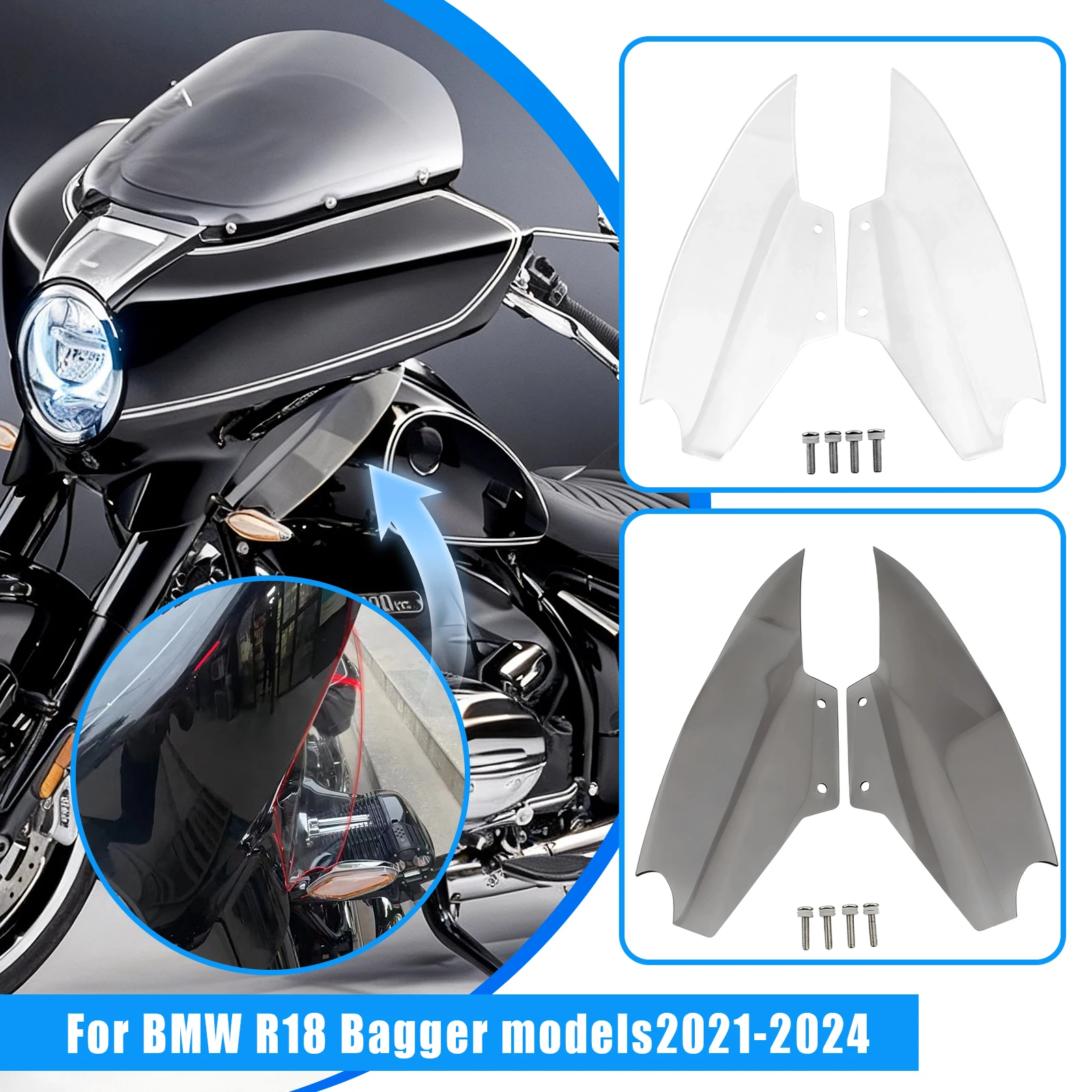 Motorcycle Accessories Upper Fairing Air Deflector For BMW R18 Bagger Models Side Wing Windshield Smoked Transparent 2021-2024
Motorcycle Accessories Upper Fairing Air Deflector For BMW R18 Bagger Models Side Wing Windshield Smoked Transparent 2021-2024