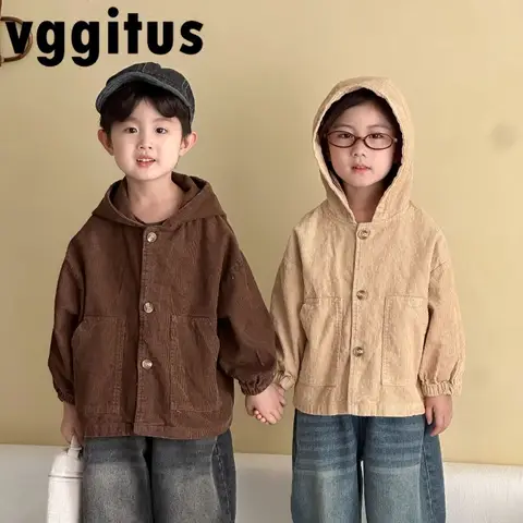Dziecięce płaszcze sztruksowe wiosna jesień chłopięce dziewczęce kawowe beżowe morelowe z kapturem odzież wierzchnia bracia siostry rodzinny zestaw kostium H0586
