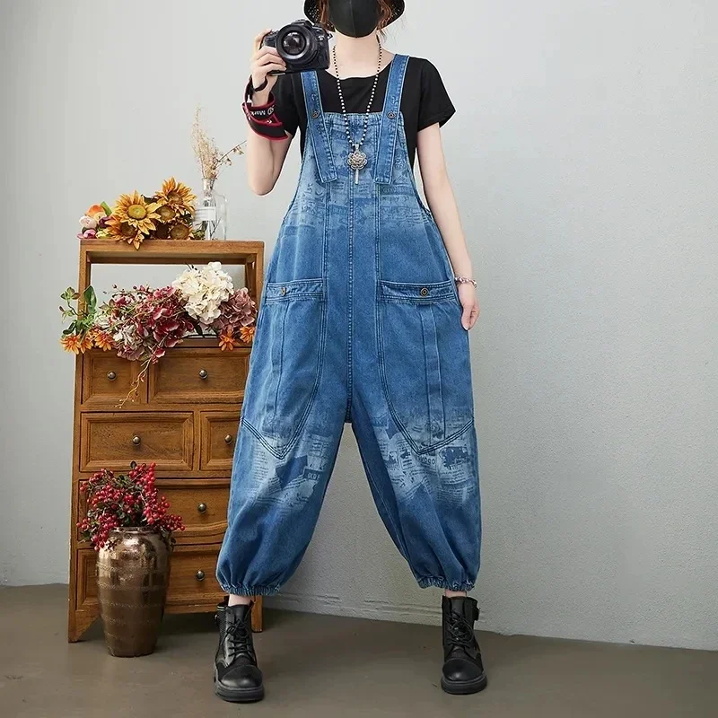 Denim Ankle-length Pants Women's Suspenders Pockets Overalls Summer Korean Print Loose Streetwear Oversized Sleeveless Jumpsuit
Denim Ankle-length Pants Women's Suspenders Pockets Overalls Summer Korean Print Loose Streetwear Oversized Sleeveless Jumpsuit
