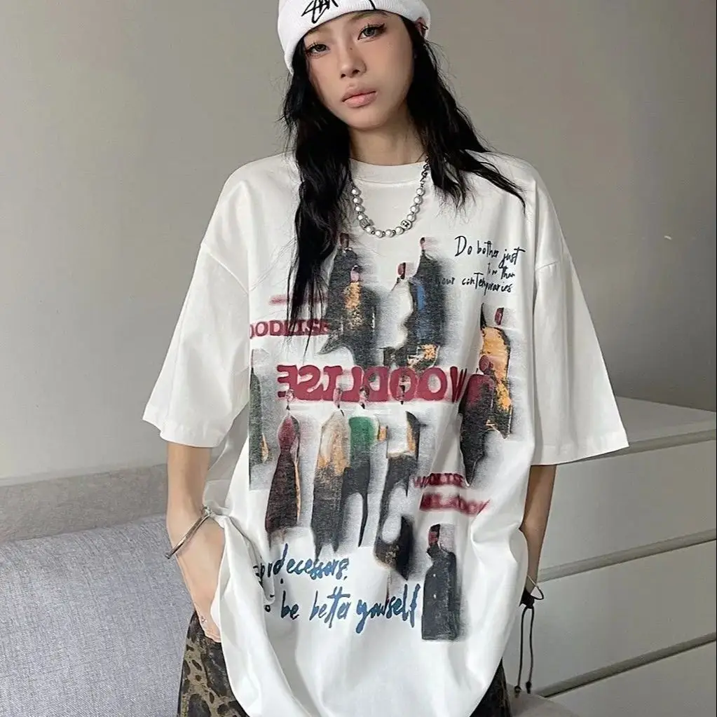 American Retro Oil Painting Portrait Printed Pure Cotton Short-Sleeved T-Shirt Summer New Women'S Loose Couple Casual Top
American Retro Oil Painting Portrait Printed Pure Cotton Short-Sleeved T-Shirt Summer New Women'S Loose Couple Casual Top