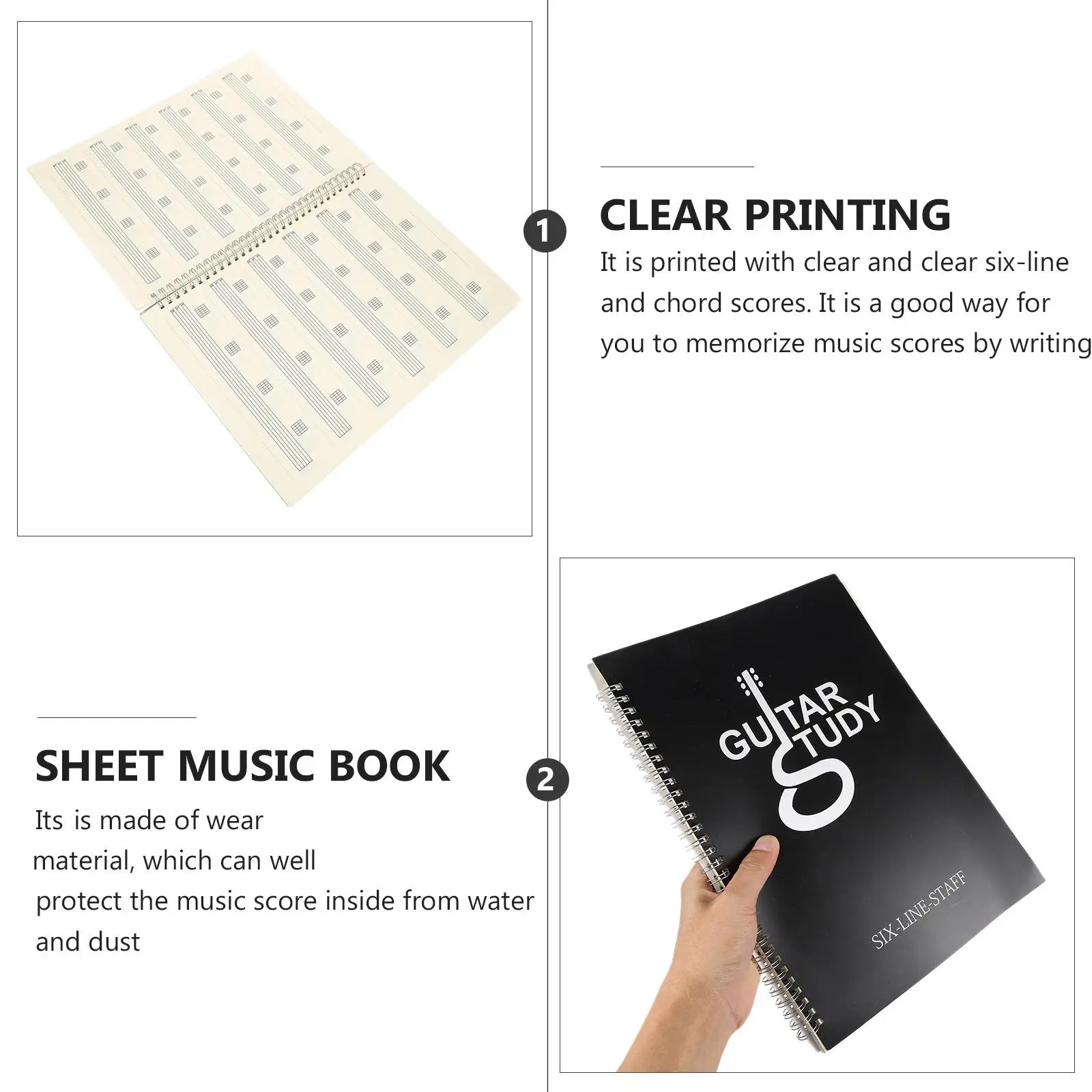 Six A4 Music Manuscript Paper Notebook Guitar Beginners Coil Design Tear Off Pages Wear Resistant PP Cover Sheet
Six A4 Music Manuscript Paper Notebook Guitar Beginners Coil Design Tear Off Pages Wear Resistant PP Cover Sheet