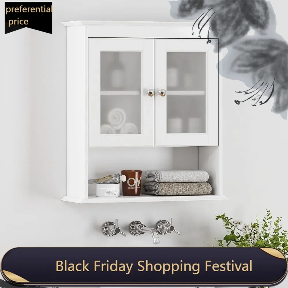 Bathroom Cabinet Wall Mounted, Medicine Cabinet Organizer with Glass Doors and Adjustable Shelves, Bathroom Wall Cabinet, White
Bathroom Cabinet Wall Mounted, Medicine Cabinet Organizer with Glass Doors and Adjustable Shelves, Bathroom Wall Cabinet, White