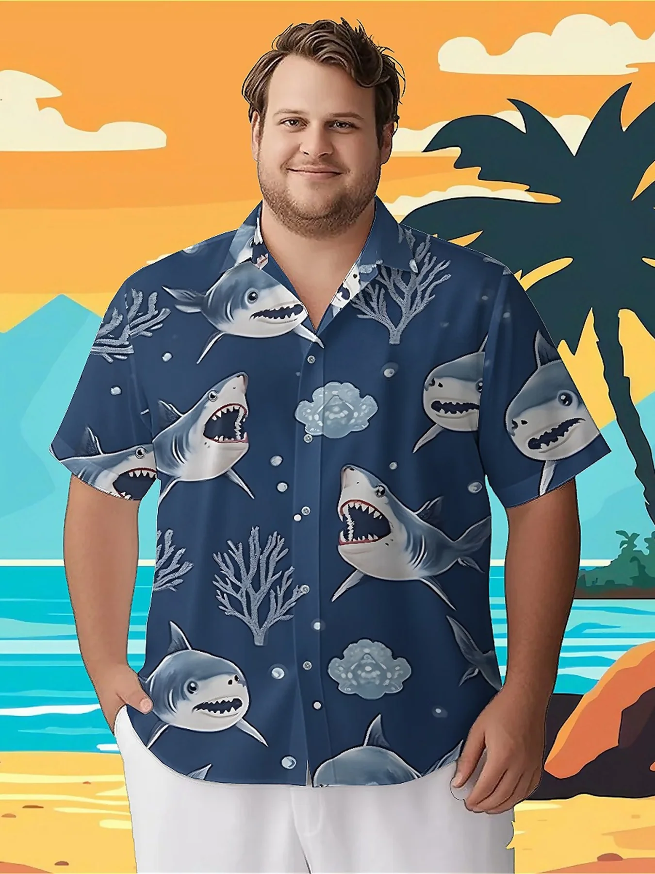 Men's Plus Size Hawaiian Shirts Shark Ocean pattern, Summer Casual Tops, Suitable for Outdoor and Party, Streetwear
Men's Plus Size Hawaiian Shirts Shark Ocean pattern, Summer Casual Tops, Suitable for Outdoor and Party, Streetwear