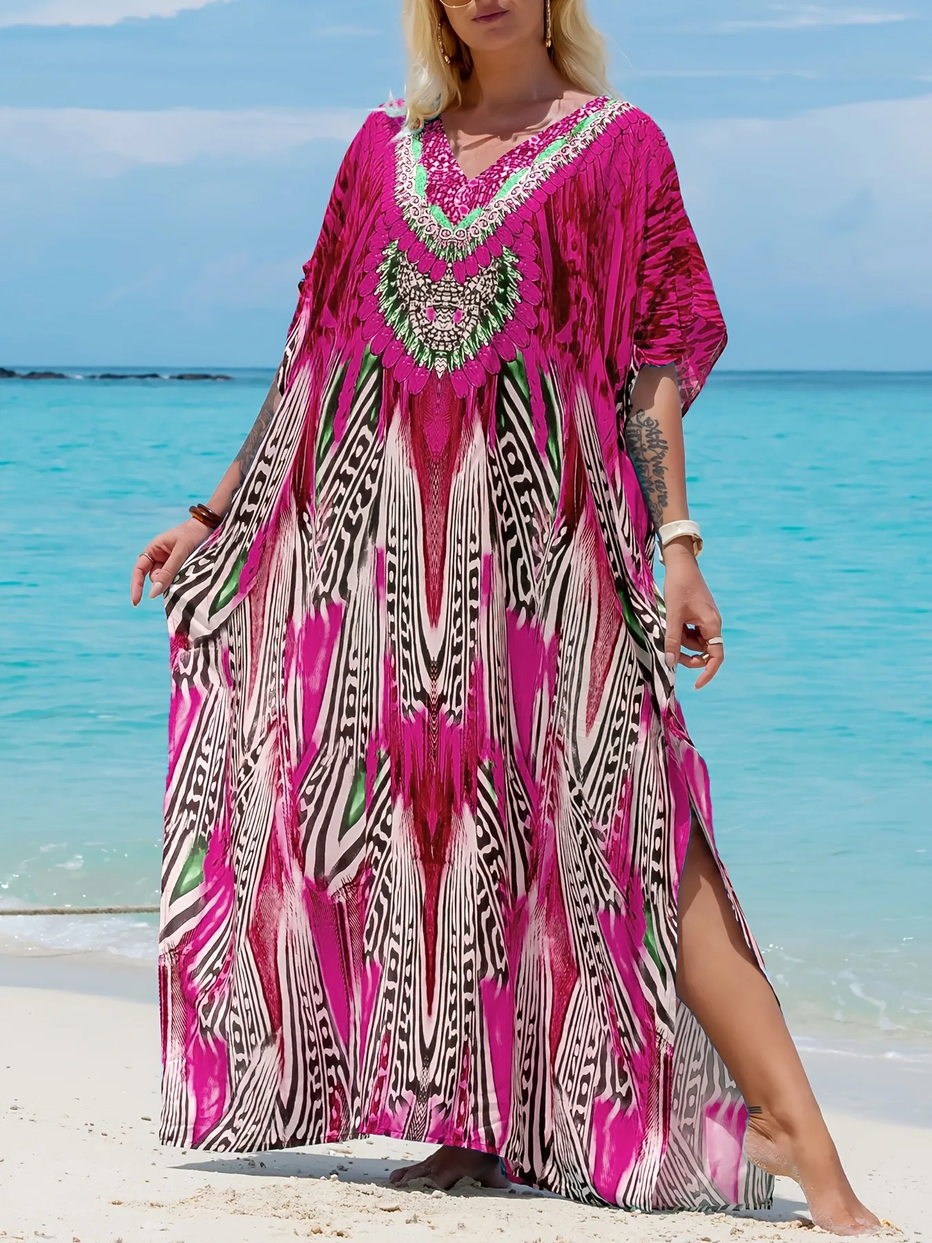 Summer Bohemian Side Slit Beach Dress Loose Elegant V Neck Digital Print Beach Dress Flowy Beach Dress Light Chiffon Kimono
Summer Bohemian Side Slit Beach Dress Loose Elegant V Neck Digital Print Beach Dress Flowy Beach Dress Light Chiffon Kimono