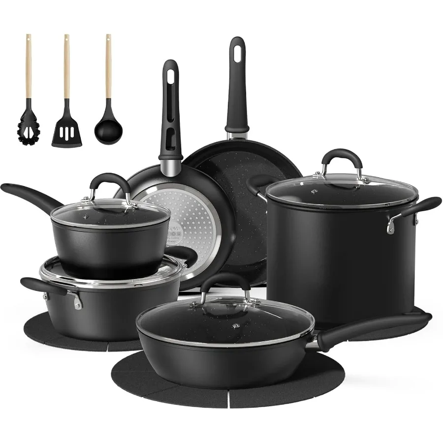 18Piece NonStick Kitchen Cookware Set with 12Quart Stock Pot for Large Capacity Cooking Includes Utensils Ceramic Coating with
18Piece NonStick Kitchen Cookware Set with 12Quart Stock Pot for Large Capacity Cooking Includes Utensils Ceramic Coating with