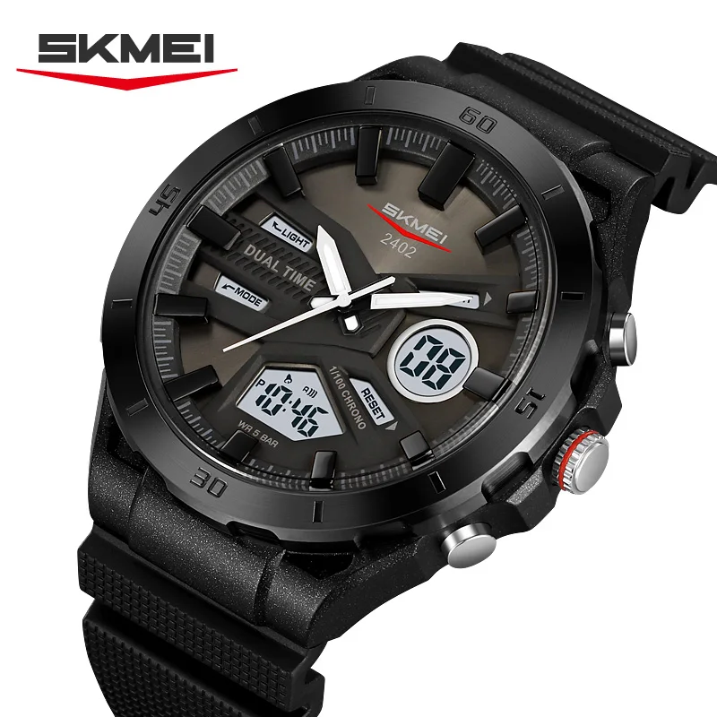 SKMEI 2402, новые мужские электронные часы, спортивные модные часы-будильник с календарем, водонепроницаемые кварцевые цифровые часы с двойным дисплеем для мужчин
SKMEI 2402, новые мужские электронные часы, спортивные модные часы-будильник с календарем, водонепроницаемые кварцевые цифровые часы с двойным дисплеем для мужчин