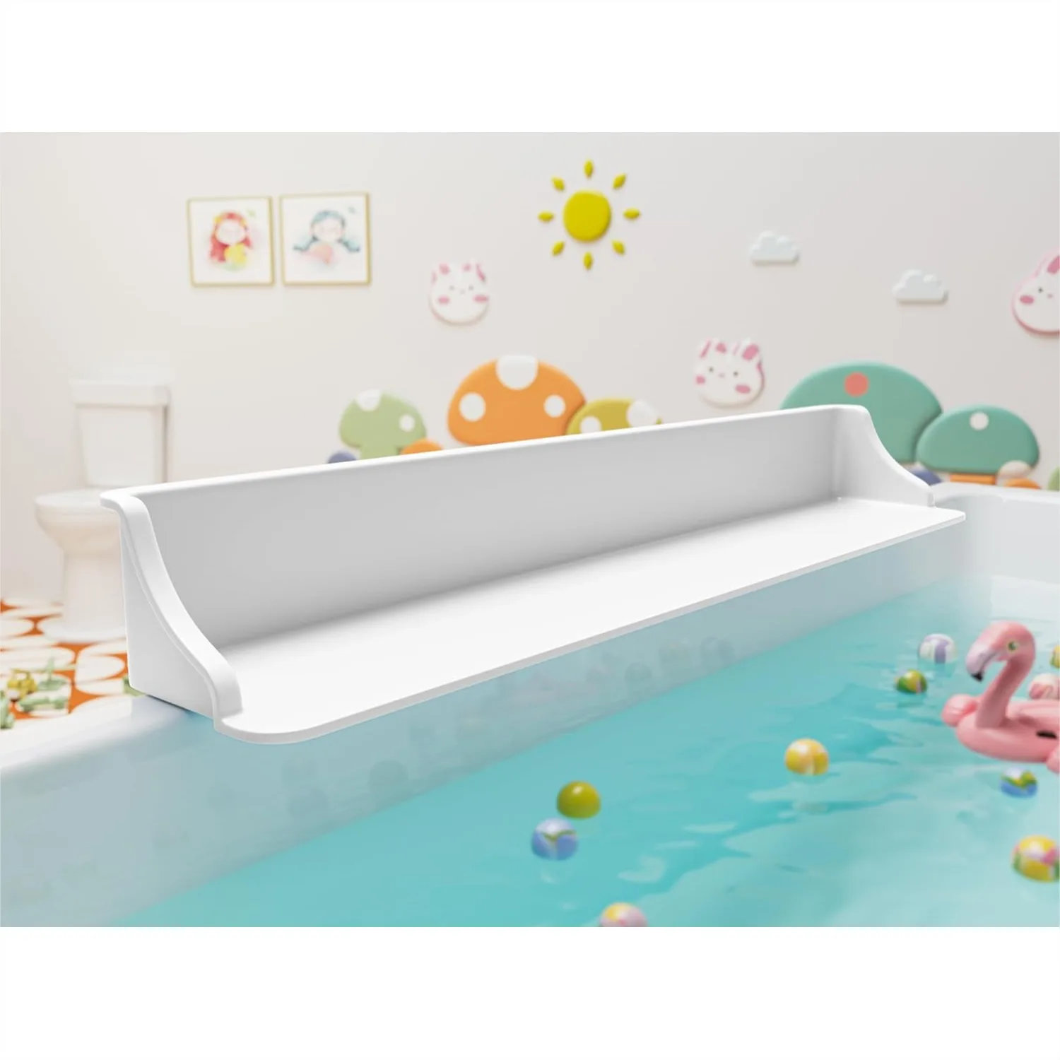 3-Ft Bathtub Splash Guard PlayPad with Strong Suction Cups, Toy Tray Caddy, No-Leak Silicone Bath Mat for Kids, White
3-Ft Bathtub Splash Guard PlayPad with Strong Suction Cups, Toy Tray Caddy, No-Leak Silicone Bath Mat for Kids, White
