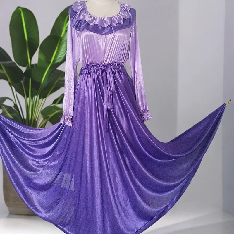 Men Double Layers Glossy Ruffles Long Dress Women Satin Long Sleeve Dress With Sash Loose Maxi Dress Plus Size Sleeping Robe
Men Double Layers Glossy Ruffles Long Dress Women Satin Long Sleeve Dress With Sash Loose Maxi Dress Plus Size Sleeping Robe
