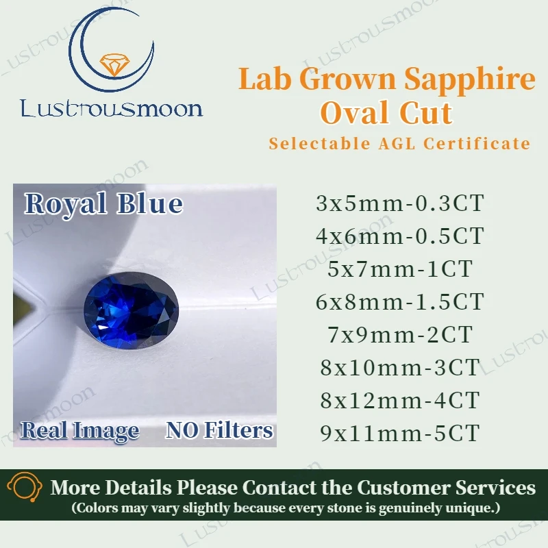 Lab Grown Sapphire Oval Cut Diamond With AGL Certificate Royal Blue Synthetic Gemstone VVS1 Beads for Jewellry Making Material
Lab Grown Sapphire Oval Cut Diamond With AGL Certificate Royal Blue Synthetic Gemstone VVS1 Beads for Jewellry Making Material