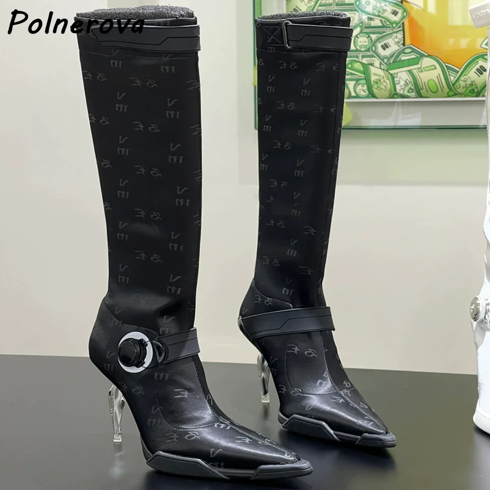 Futuristic Techwear Knee High Boots Sculptural Metal Heel Monogram Printed Satin Shoes Cyberpunk Pointed Toe Sexy Stiletto Shoes
Futuristic Techwear Knee High Boots Sculptural Metal Heel Monogram Printed Satin Shoes Cyberpunk Pointed Toe Sexy Stiletto Shoes