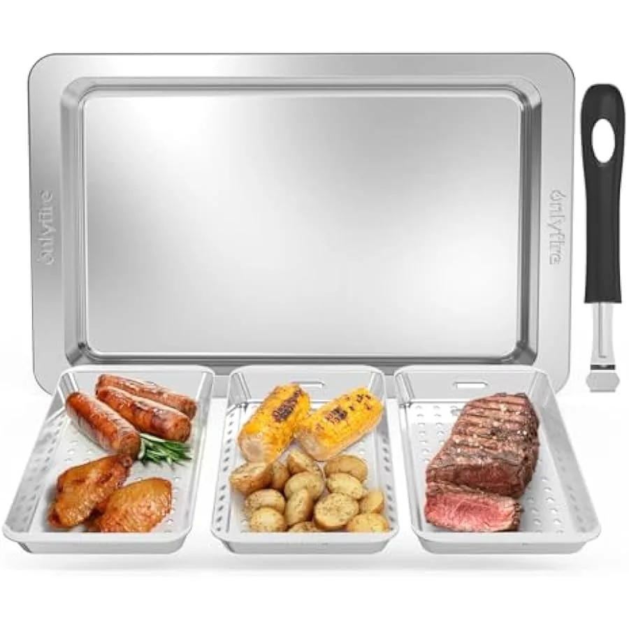Onlyfire Grill Basket Set 5PCS Stainless Steel Grill Pan - Include 3 Grilling Baskets a Serving Tray and Removable Handle Great
Onlyfire Grill Basket Set 5PCS Stainless Steel Grill Pan - Include 3 Grilling Baskets a Serving Tray and Removable Handle Great