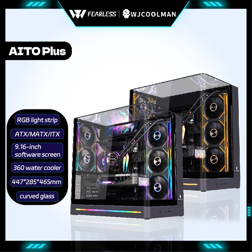 WJCOOLMAN AITO Plus ATX PC gamer case 9.16-inch screen RGB light strip 360 water cooler curved glass Sea view room computer case
WJCOOLMAN AITO Plus ATX PC gamer case 9.16-inch screen RGB light strip 360 water cooler curved glass Sea view room computer case