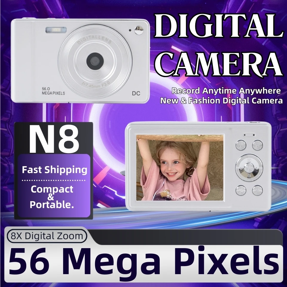 Цифровая камера 4K, 56 мегапикселей, портативная CCD-камера, автофокус, 8-кратный цифровой зум, записывающее устройство для фотосъемки, камера для видеоблогов, вспышка с защитой от сотрясений
Цифровая камера 4K, 56 мегапикселей, портативная CCD-камера, автофокус, 8-кратный цифровой зум, записывающее устройство для фотосъемки, камера для видеоблогов, вспышка с защитой от сотрясений