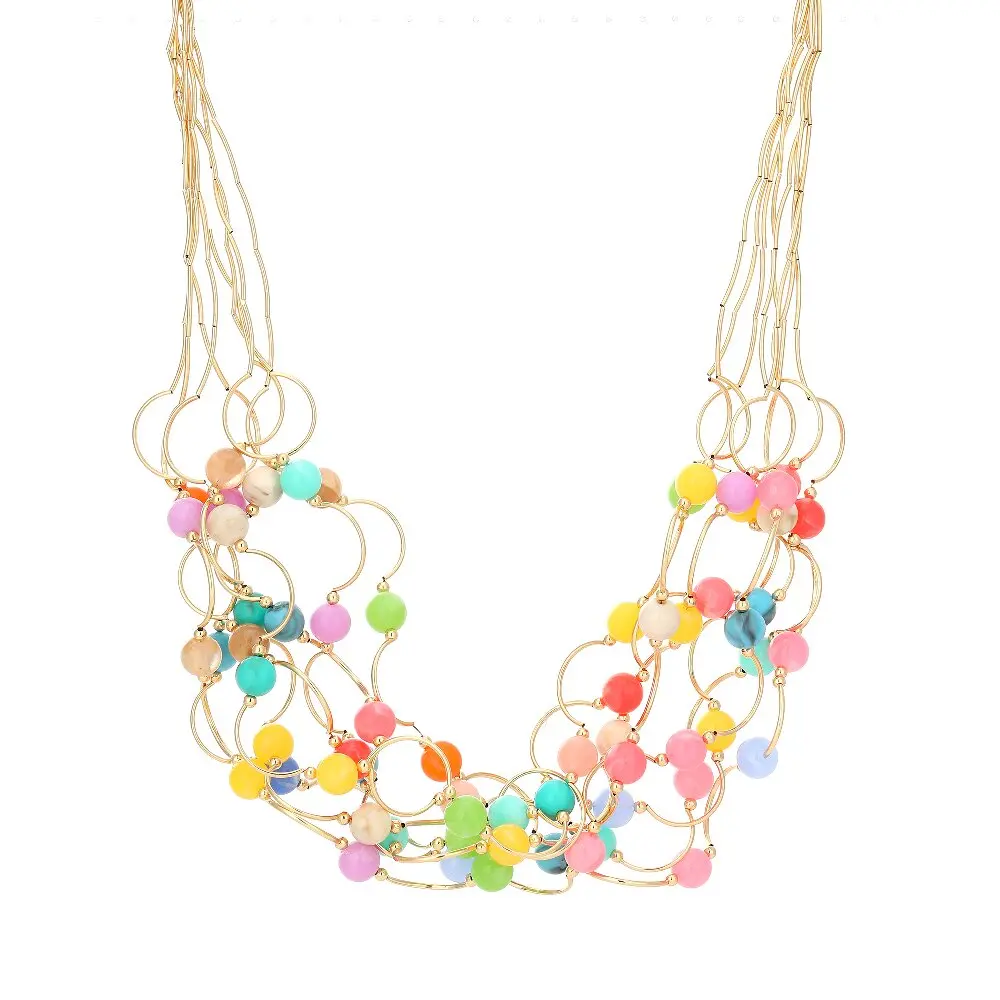 Fashion Women Chunky Multi-Layer Gold Plated Interlocking Circle Statement Necklace with Resin Acrylic Beads Bib Bohemian Collar
Fashion Women Chunky Multi-Layer Gold Plated Interlocking Circle Statement Necklace with Resin Acrylic Beads Bib Bohemian Collar