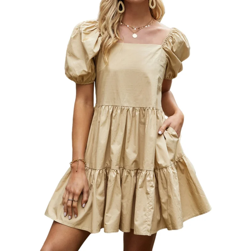 Mini Dress Casual Pure Color Ruffles Short Skirt Square Collar Backless Puff Sleeve Summer Dresses
Mini Dress Casual Pure Color Ruffles Short Skirt Square Collar Backless Puff Sleeve Summer Dresses
