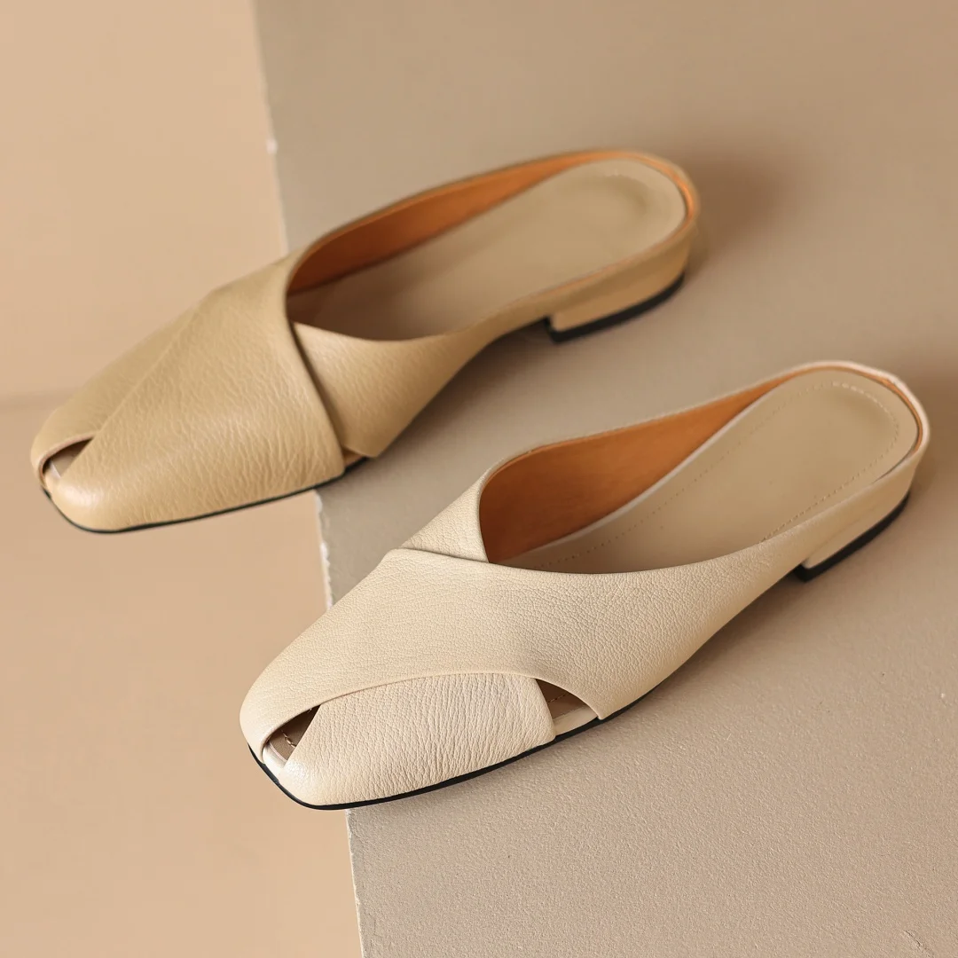 Women's genuine leather peep toe slip-on flats summer mules high quality soft comfortable casual female sandals slides shoes hot
Women's genuine leather peep toe slip-on flats summer mules high quality soft comfortable casual female sandals slides shoes hot