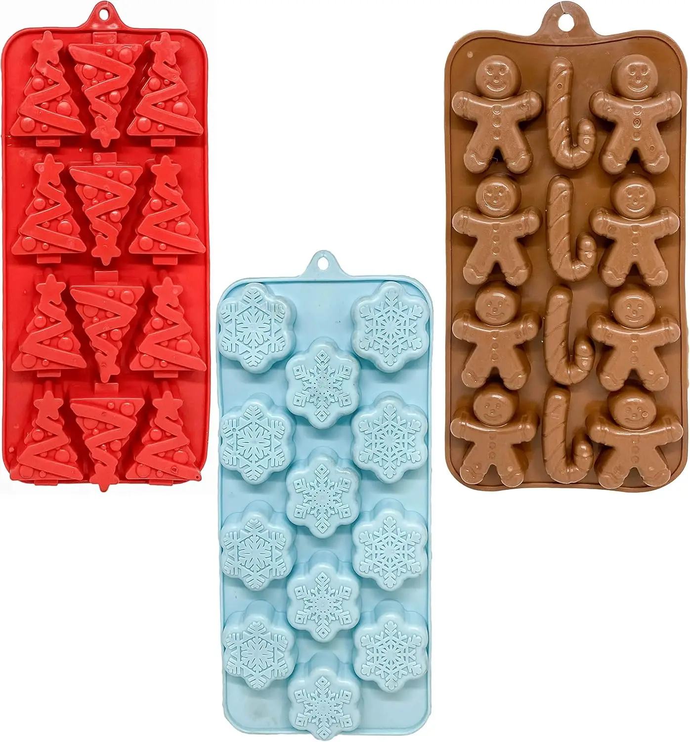 of 3 Holiday Christmas Shaped Silicone Ice Cube Soap Making Trays/Molds - Gingerbread Men/Candy Canes, Snowflakes & Christma
of 3 Holiday Christmas Shaped Silicone Ice Cube Soap Making Trays/Molds - Gingerbread Men/Candy Canes, Snowflakes & Christma
