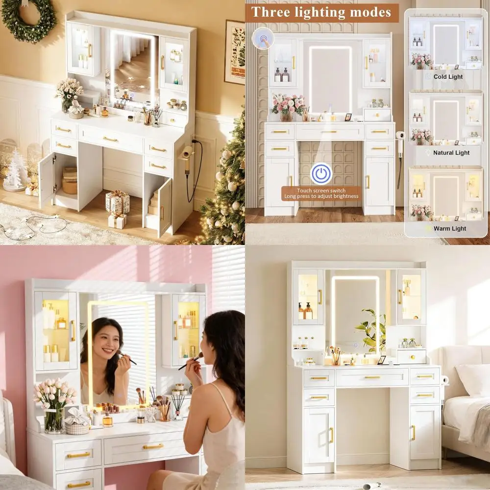 Large LED Lighted Makeup Vanity Desk with Mirror, 5 Drawers and 4 Cabinets, White Makeup Table for Bedroom
Large LED Lighted Makeup Vanity Desk with Mirror, 5 Drawers and 4 Cabinets, White Makeup Table for Bedroom