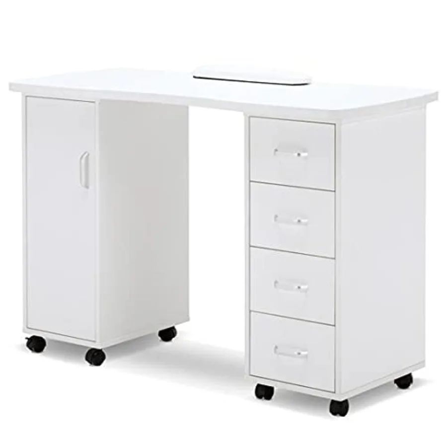Manicure Table - Acetone Resistant Nail Desk with 4 Drawers, 2 Cabinets, Lockable Wheels, Wrist Pad for Nail Tech, Beauty Salon
Manicure Table - Acetone Resistant Nail Desk with 4 Drawers, 2 Cabinets, Lockable Wheels, Wrist Pad for Nail Tech, Beauty Salon