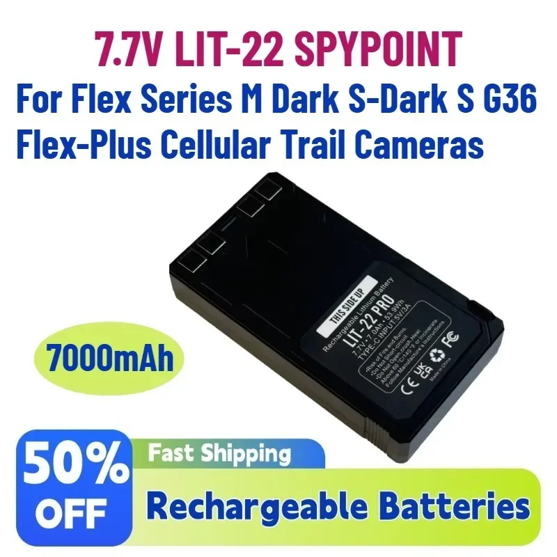 High-Capacity 7000mAh 7.7V LIT-22 SPYPOINT Digital Battery for Flex Series M Dark S-Dark S G36 Flex-Plus Cellular Trail Cameras
High-Capacity 7000mAh 7.7V LIT-22 SPYPOINT Digital Battery for Flex Series M Dark S-Dark S G36 Flex-Plus Cellular Trail Cameras