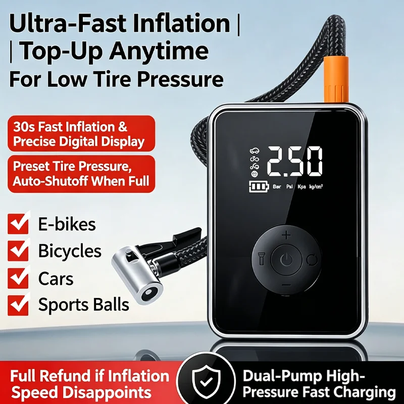 MQHS Tire Inflator Portable Air Compressor 150 PSI Cordless Mini Bike Tire Pump Air Pump for Car with Pressure Gauge LED Light
MQHS Tire Inflator Portable Air Compressor 150 PSI Cordless Mini Bike Tire Pump Air Pump for Car with Pressure Gauge LED Light