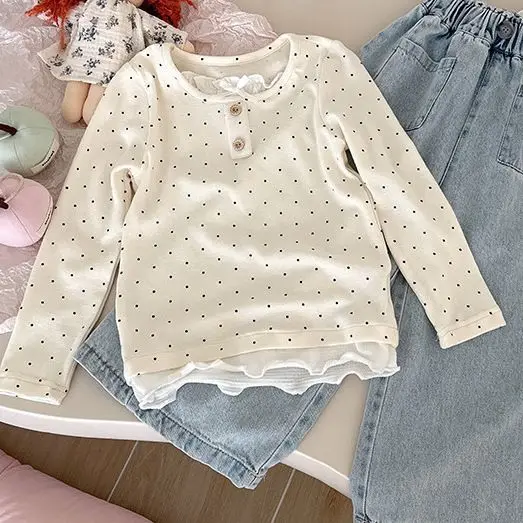 Girls' Long Sleeved T-shirt Pure Cotton Spring Clothing 2025 New Style Polka Dot Base Shirt Vacation Two-piece Top
Girls' Long Sleeved T-shirt Pure Cotton Spring Clothing 2025 New Style Polka Dot Base Shirt Vacation Two-piece Top