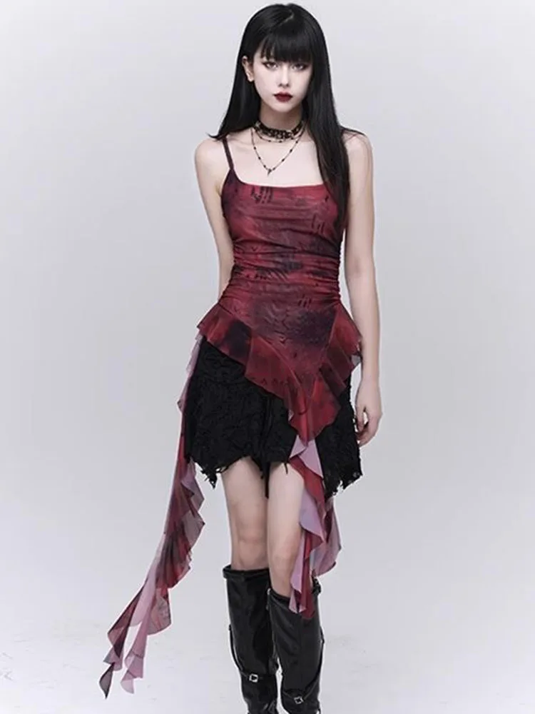 Stunning Red Asymmetrical Sash Strap Vest Women's Summer Outerwear Slim Dyeing Lace Trim Mesh Top Trendy Commute Korean Style
Stunning Red Asymmetrical Sash Strap Vest Women's Summer Outerwear Slim Dyeing Lace Trim Mesh Top Trendy Commute Korean Style