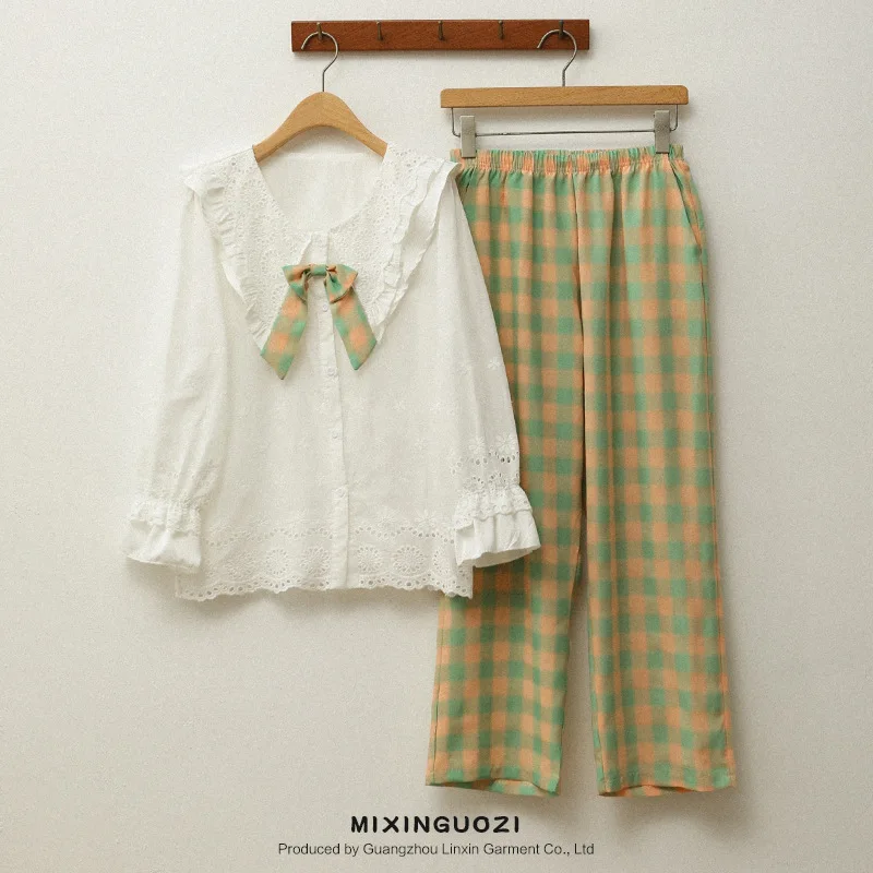Women Cotton Grid Long Sleeve Pajamas Spring Summer Two Piece Set Lady Sleepwear Female Loose Casual Nightwear Homewear
Women Cotton Grid Long Sleeve Pajamas Spring Summer Two Piece Set Lady Sleepwear Female Loose Casual Nightwear Homewear