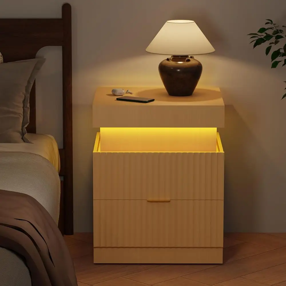 Contemporary Oak Nightstand with Charging Dock & LED Lighting, Sliding Top Storage for Bedroom or Living Space
Contemporary Oak Nightstand with Charging Dock & LED Lighting, Sliding Top Storage for Bedroom or Living Space