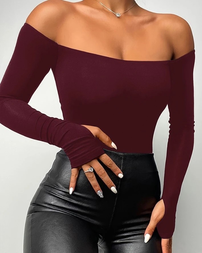 Spot 2024 Beautiful Women's Fashion Off The Shoulder Long Sleeve Tight Casual Plain T-Shirt Y2K Clothing
Spot 2024 Beautiful Women's Fashion Off The Shoulder Long Sleeve Tight Casual Plain T-Shirt Y2K Clothing