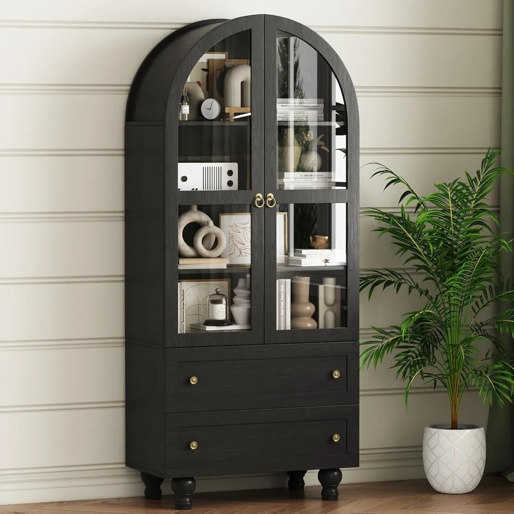 Arched Cabinet, 71" Tall Modern Wood Display Cabinet with Dual Glass and 2 Drawers, Arched Bookshelf with 4-Tier Versatile Shelv
Arched Cabinet, 71" Tall Modern Wood Display Cabinet with Dual Glass and 2 Drawers, Arched Bookshelf with 4-Tier Versatile Shelv
