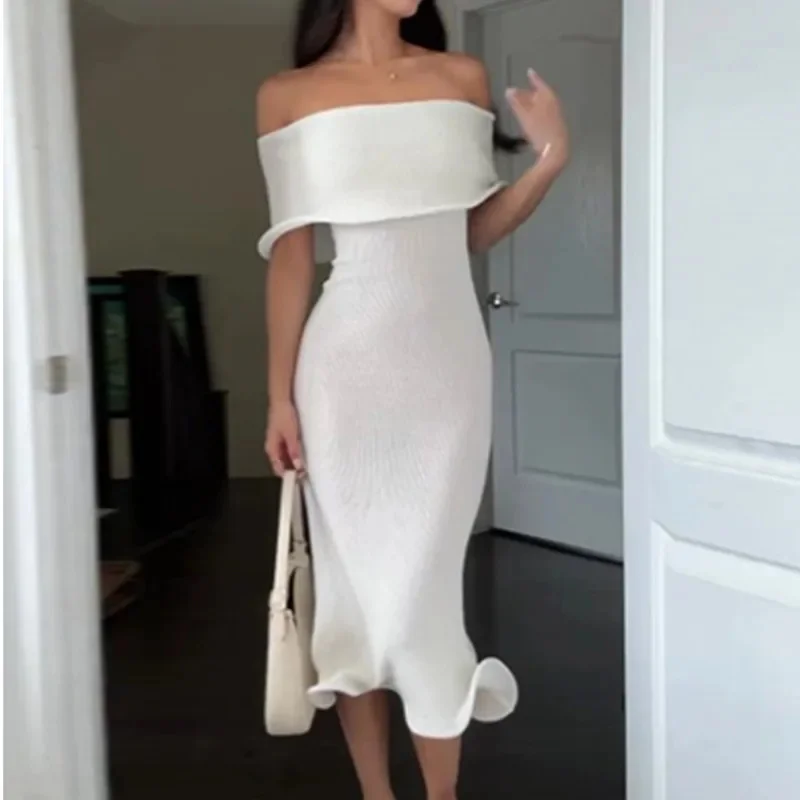 Sexy Solid Lotus Edge Midi Dress Women Elegant Princess One Shoulder Slim Party Dress 2024 Shawl Sleeve Bodycon Tube Party Robes
Sexy Solid Lotus Edge Midi Dress Women Elegant Princess One Shoulder Slim Party Dress 2024 Shawl Sleeve Bodycon Tube Party Robes