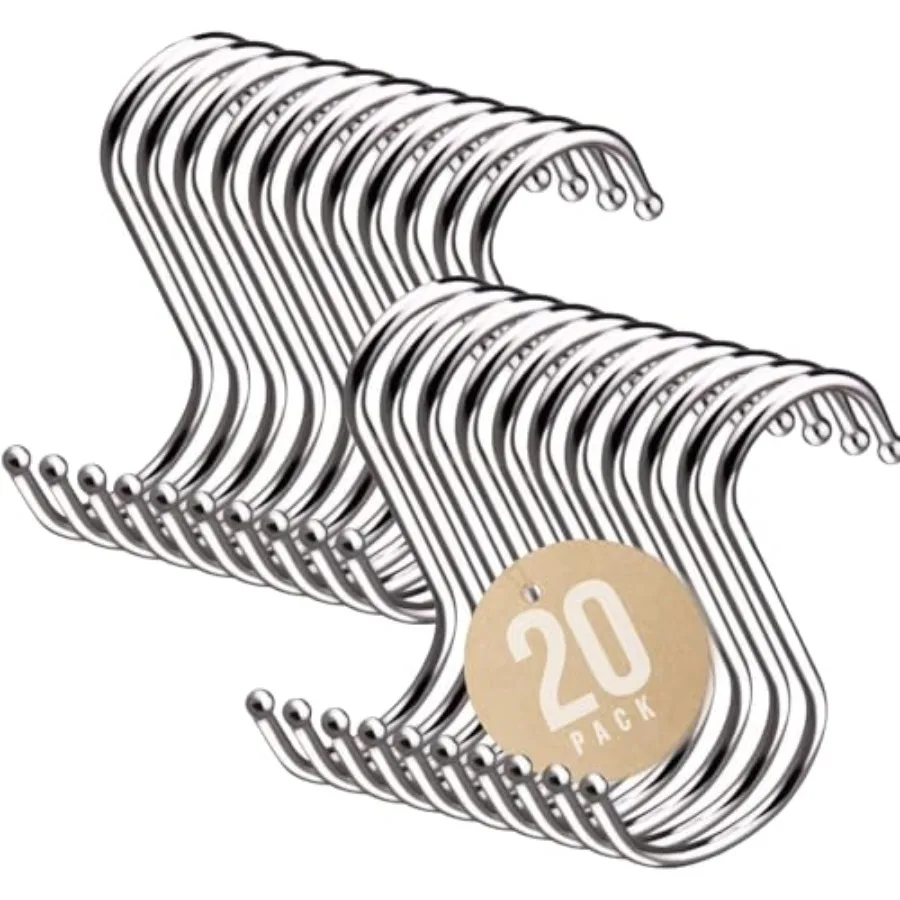 Powerful 3" Metal S-Shaped Silver Hooks Hangers Heavy-Duty Stainless Steel Nickel Hanger Storage Rack for Closet, Work Shop, Ba
Powerful 3" Metal S-Shaped Silver Hooks Hangers Heavy-Duty Stainless Steel Nickel Hanger Storage Rack for Closet, Work Shop, Ba