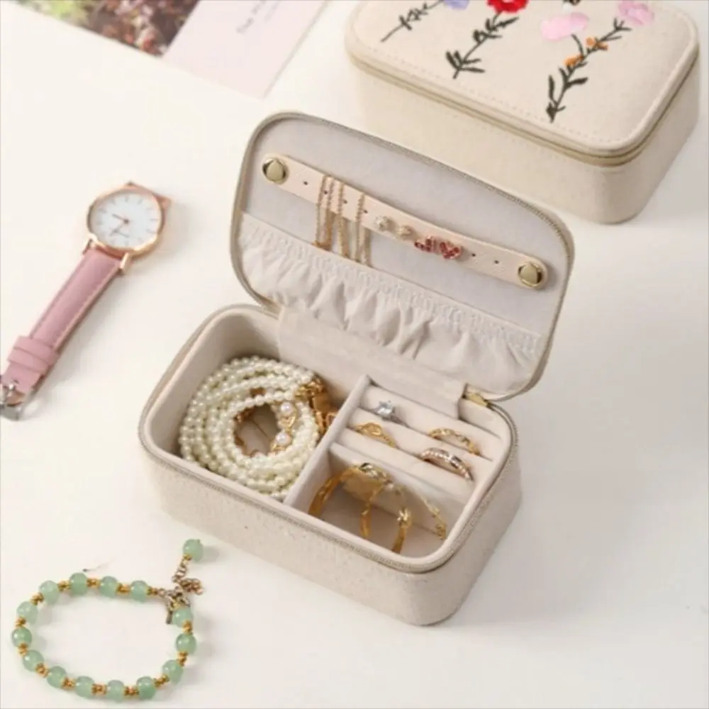 Creative Embroidered Jewelry Storage Box Mini Beige Jewelry Display Case Rectangle Portable Earrings Necklace Ring Organizer
Creative Embroidered Jewelry Storage Box Mini Beige Jewelry Display Case Rectangle Portable Earrings Necklace Ring Organizer
