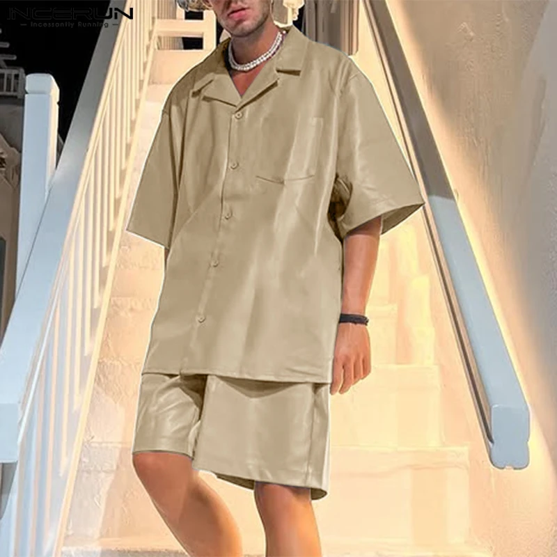 INCERUN Men Sets Solid Color Lapel Short Sleeve Shirt & Shorts Two Pieces Sets Streetwear Summer Fashion Mens Suits 2025
INCERUN Men Sets Solid Color Lapel Short Sleeve Shirt & Shorts Two Pieces Sets Streetwear Summer Fashion Mens Suits 2025
