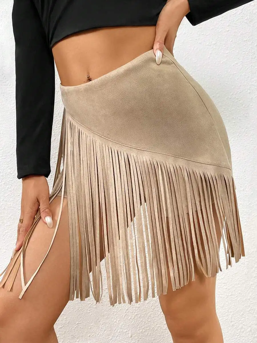 Faux Suede Fringe Trim Skort Without Belt
Faux Suede Fringe Trim Skort Without Belt