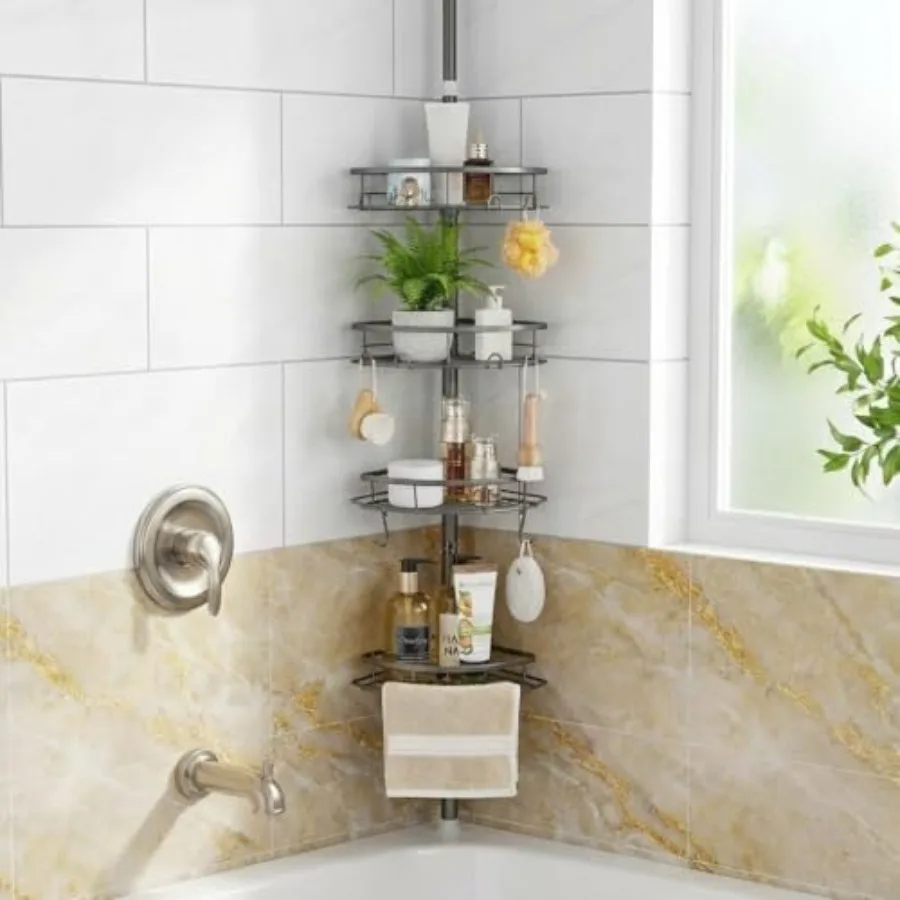 Corner Shower Caddy Tension Pole, Tension Rod Organizer, 4-Tier Adjustable Floor to Ceiling Shower Caddy 33-127inch, No Drillin
Corner Shower Caddy Tension Pole, Tension Rod Organizer, 4-Tier Adjustable Floor to Ceiling Shower Caddy 33-127inch, No Drillin
