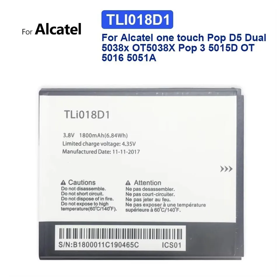 Сменный аккумулятор Tli018d1 1800 мАч для Alcatel One Touch D5 Dual 5038X OT5038X Pop 3 Pop3 5015D OT 5016 5051A
Сменный аккумулятор Tli018d1 1800 мАч для Alcatel One Touch D5 Dual 5038X OT5038X Pop 3 Pop3 5015D OT 5016 5051A