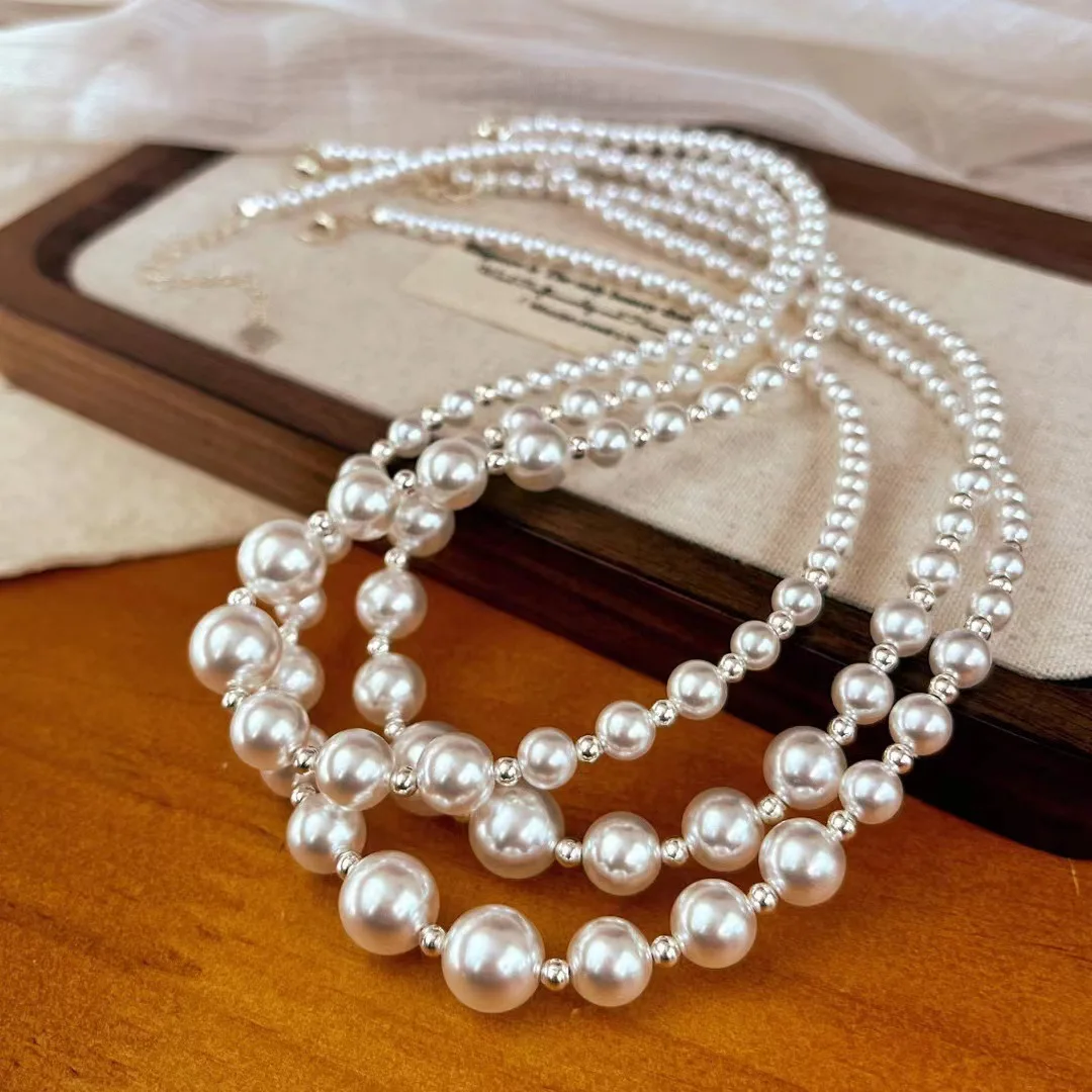 New retro 925 silver Shijia gradual change 4-14mm white shell pearl necklace women's new temperament light luxury design sense c
New retro 925 silver Shijia gradual change 4-14mm white shell pearl necklace women's new temperament light luxury design sense c