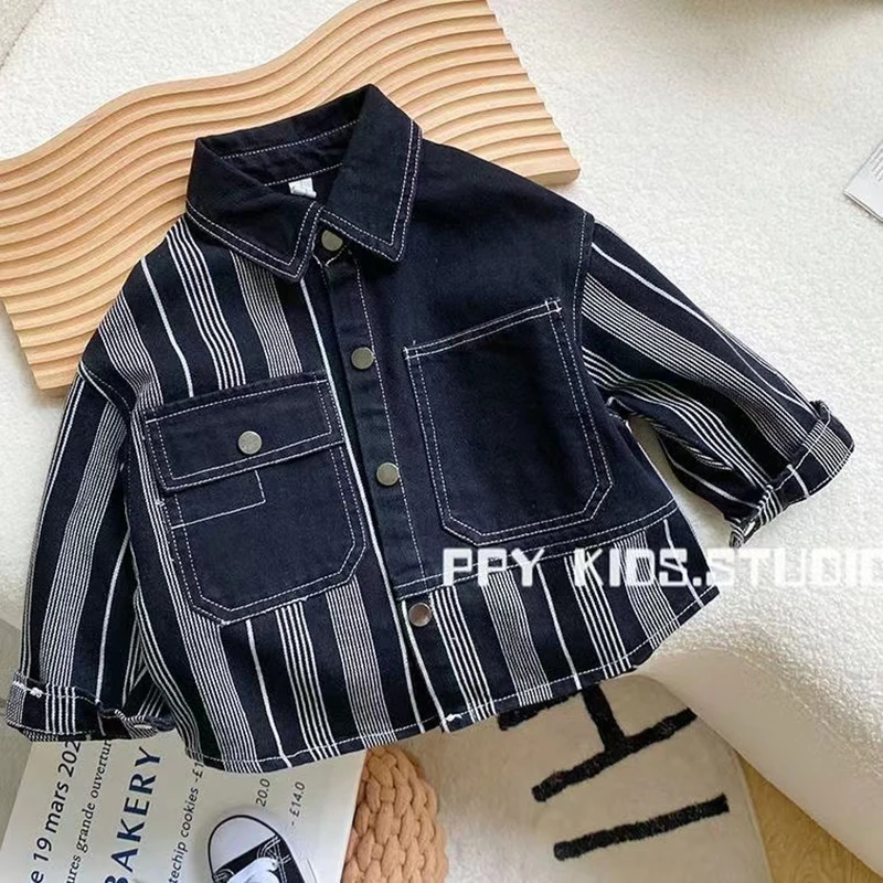Fashionable Color Blocked Striped Boys' Denim Shirt Autumn Long Sleeve Turn Down Collar Shirt Spring Children Outerwear
Fashionable Color Blocked Striped Boys' Denim Shirt Autumn Long Sleeve Turn Down Collar Shirt Spring Children Outerwear