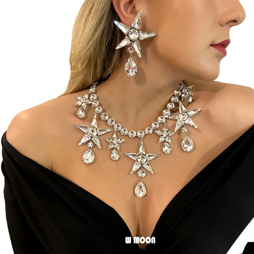 White Rhinestone Star Water Drop Jewelry Sets for Women Five-pointed Star Dangle Earrings Necklace Sets Fashion Wedding Gift
White Rhinestone Star Water Drop Jewelry Sets for Women Five-pointed Star Dangle Earrings Necklace Sets Fashion Wedding Gift