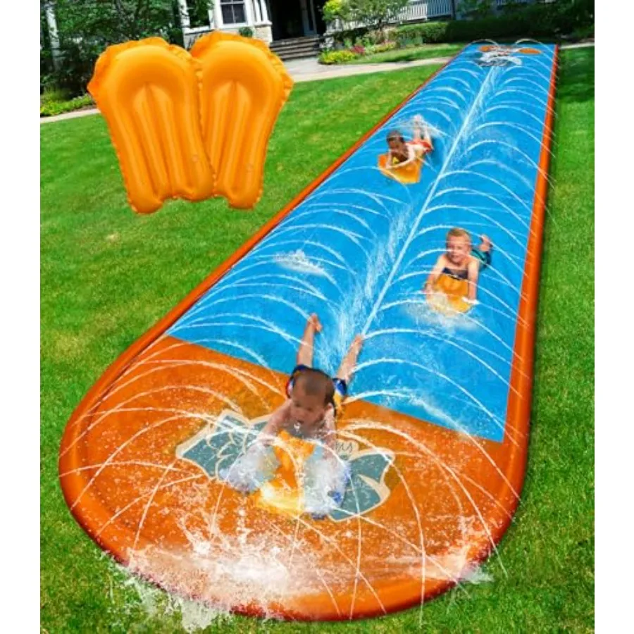 Backyard water slide for kids aged 5-12, PVC material, blue and yellow, dual-lane 32ft design with sprinkler and inflatable bod
Backyard water slide for kids aged 5-12, PVC material, blue and yellow, dual-lane 32ft design with sprinkler and inflatable bod
