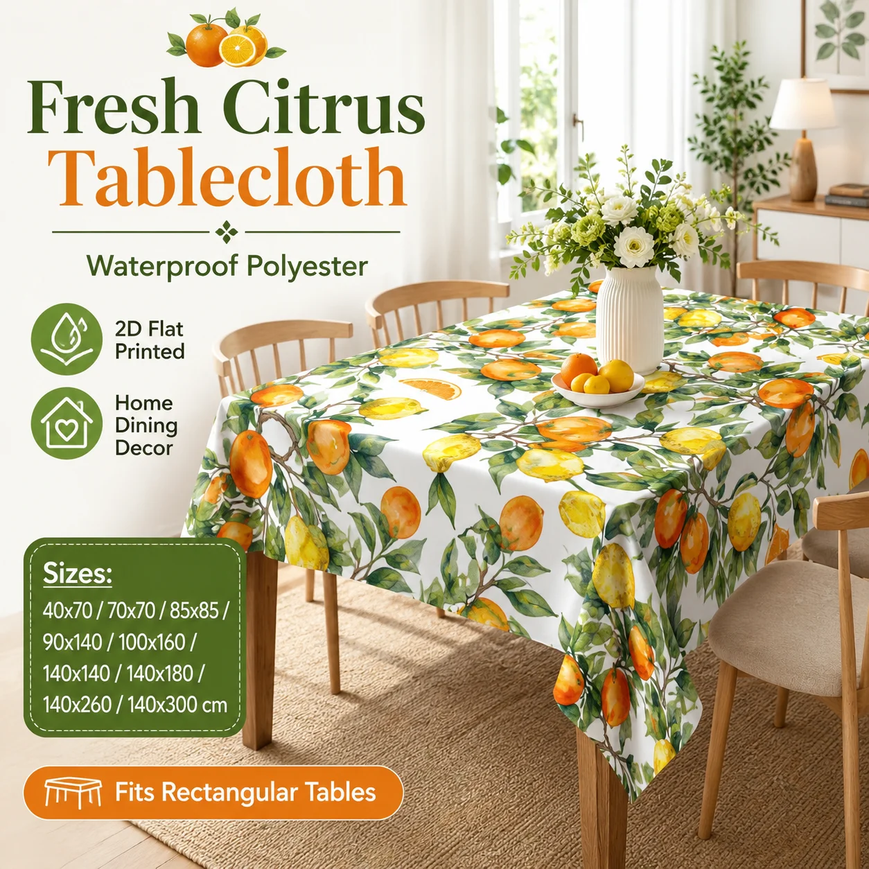 Fresh Citrus Orange Tablecloth Waterproof Polyester 2D Flat Printed Table Cover For Summer Home Kitchen Dining Room Decor
Fresh Citrus Orange Tablecloth Waterproof Polyester 2D Flat Printed Table Cover For Summer Home Kitchen Dining Room Decor