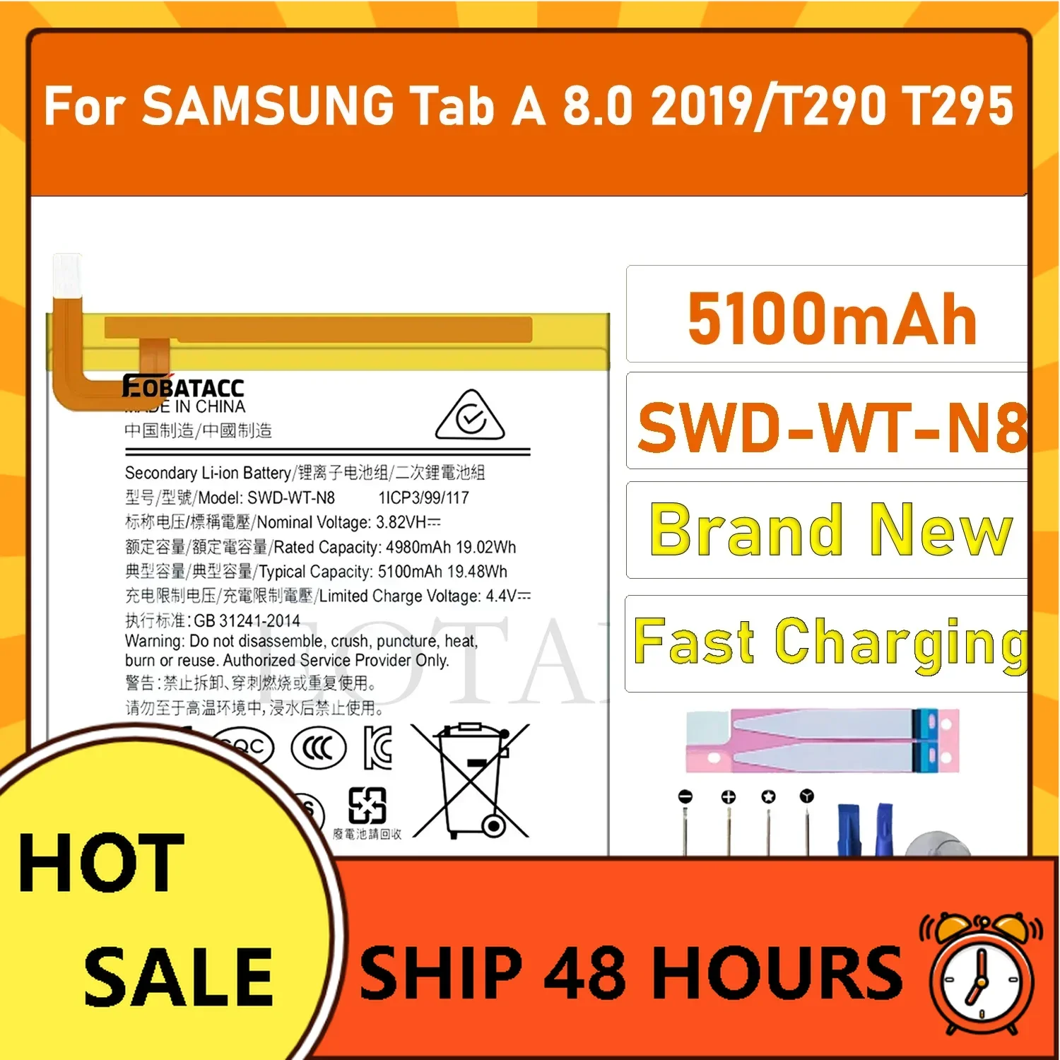For Samsung Battery SWD-WT-N8 For Galaxy Tab A 8.0/T295 T290 Genuine Tablet Battery 5100mAh SCUD-WT-N8
For Samsung Battery SWD-WT-N8 For Galaxy Tab A 8.0/T295 T290 Genuine Tablet Battery 5100mAh SCUD-WT-N8