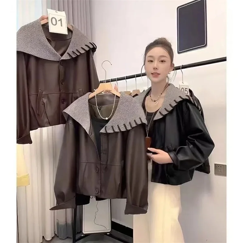 2026 Spring Early Autumn New Design Navy Collar PU Leather Jacket Short Casual Coat Top Wear Outside Good-looking Biker Jacket
2026 Spring Early Autumn New Design Navy Collar PU Leather Jacket Short Casual Coat Top Wear Outside Good-looking Biker Jacket