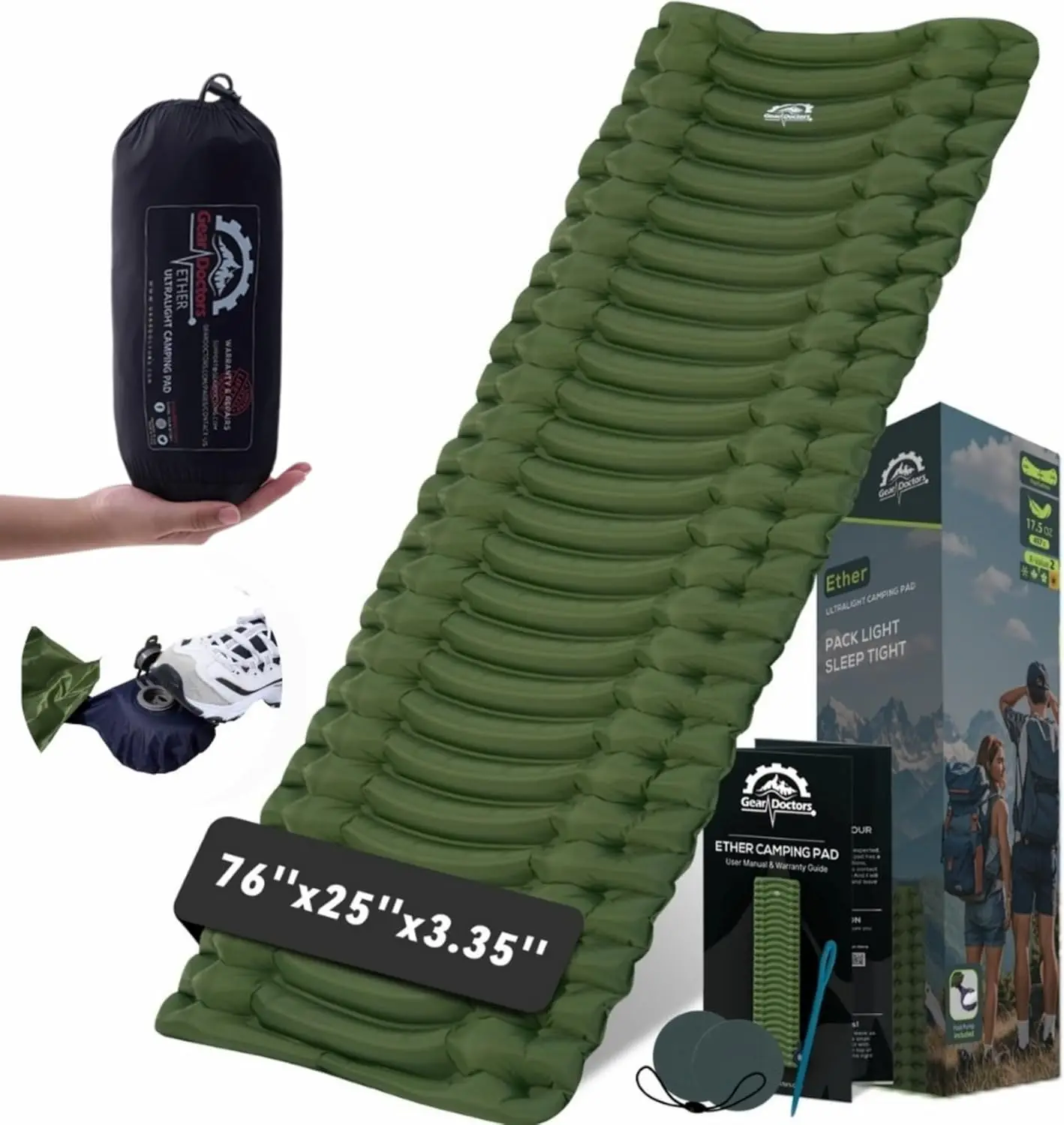 Gear Doctors® Ether 17.5oz Ultralight Camping Sleeping Pad – Backpacking Air Mattress – Camping Mattress Pad – Compact Inflatabl
Gear Doctors® Ether 17.5oz Ultralight Camping Sleeping Pad – Backpacking Air Mattress – Camping Mattress Pad – Compact Inflatabl