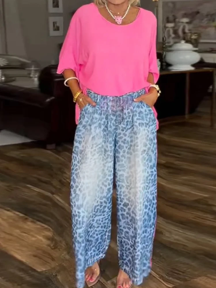 Women Spring Summer Loose O-Neck Half Sleeve Pullover Top Elastic Waist Wide Leg Pants Casual Two-Piece Set Holiday Streetwear
Women Spring Summer Loose O-Neck Half Sleeve Pullover Top Elastic Waist Wide Leg Pants Casual Two-Piece Set Holiday Streetwear