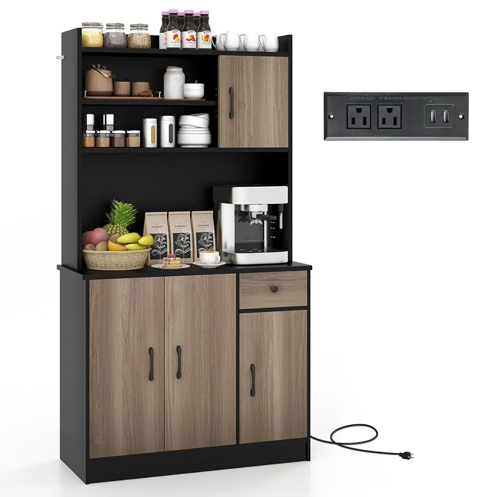 71"" Buffet Hutch Cabinet With Power Outlet, Kitchen Hutch Sideboard, Buffet Pantry On Island, Wood Kitchenware Server With
71"" Buffet Hutch Cabinet With Power Outlet, Kitchen Hutch Sideboard, Buffet Pantry On Island, Wood Kitchenware Server With