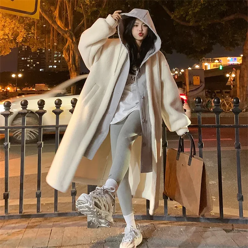 Fake Two Hooded Jackets New Korea Autumn/Winter Loose Lamb Fleece 2025 Thicken Long lamb wool Coats Female Fashion Overcoat
Fake Two Hooded Jackets New Korea Autumn/Winter Loose Lamb Fleece 2025 Thicken Long lamb wool Coats Female Fashion Overcoat